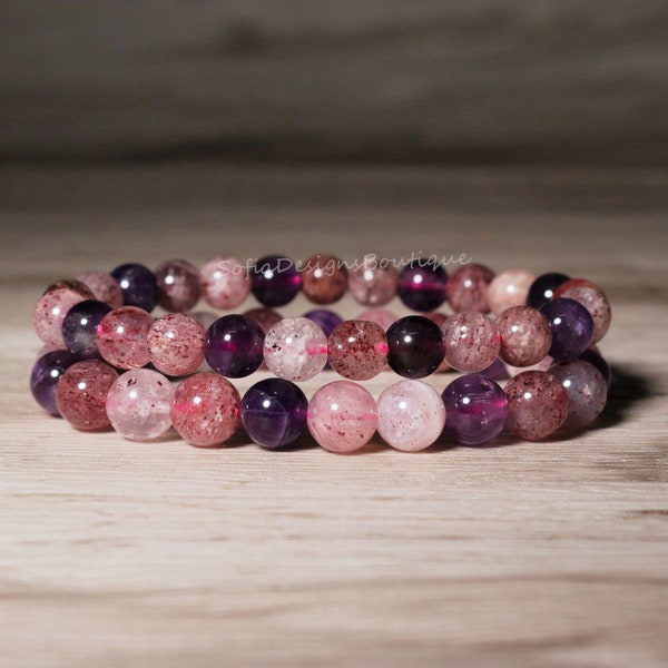 Super Seven Melody Stone Bracelet - 7mm Strawberry Gemstone Crystal Stretch Bracelet - Spiritual Healing Bracelet Gift for her, gift for him