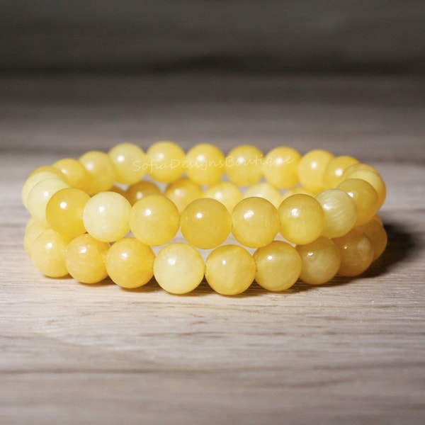 Bracelet en pierre de calcite miel - Bracelet extensible en cristal de calcite jaune naturel - Bracelets de guérison spirituelle Cadeau pour elle, cadeau pour lui