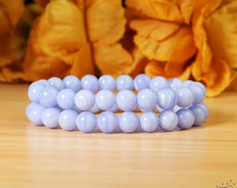 Bracelet dentelle bleue agate - Naturel 8 mm dentelle bleue agate pierre extensible bracelet bracelet force de guérison spirituelle cadeau pour elle, cadeau pour lui