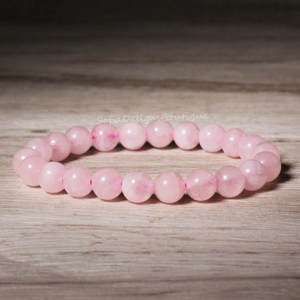 Rose Quartz Stone Bracelet - Natural 8mm Pink Gemstone Crystal Stretch Bracelet - Spiritual Healing Bracelet Love Compassion Bracelet