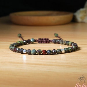 Natural Dragon Bloodstone Bracelet - Green Red Gemstone Bracelet Spiritual Healing Bracelet Handmade Mother's Day Gift