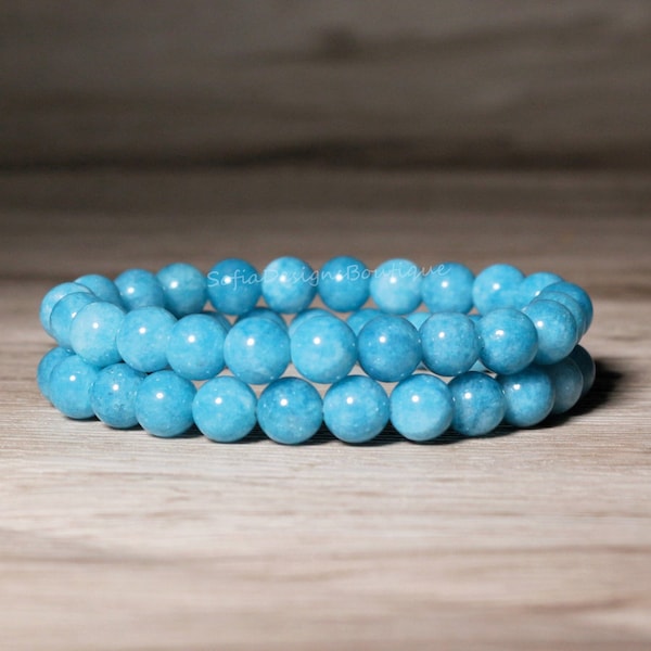 Aquamarine Stone Bracelet - Natural Aqua Blue Crystal Gemstone Stretch Bracelet - Spiritual Healing Bracelet Gift for her, gift for him