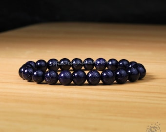 Natural Blue Goldstone Bracelet -  8mm Goldstone Gemstone Stretch Bracelet - Spiritual Healing Stone Bracelet Gift for her, gift for him
