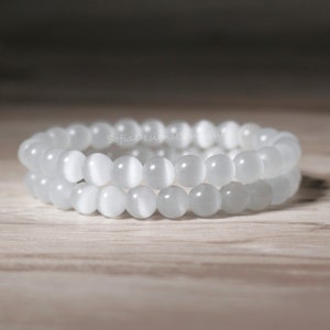 Selenite Stone Bracelet - Natural Clear Gemstone Stretch Bracelet - Spiritual Healing Balance Bracelet Gift for her, gift for him