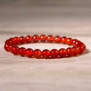 Carnelian Stone Dainty Bracelet - Natural 5mm Red Gemstone Stretch Bracelet - Spiritual Healing Bracelet Mother's Day Gift Handmade