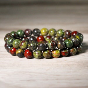 Natural Dragon Bloodstone 8mm Beaded Stretch Bracelet – Healing Reiki Energy – Adjustable