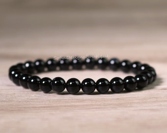 Black Onyx Stone Bracelet - Natural Black Onyx Gemstone Stretch Bracelet Spiritual Healing Bracelet Handmade Valentine's Day Gift