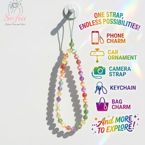Dopamine Phone Charm - Rainbow Beaded Phone Strap - UV Reactive Ornament, Keychain, Camera Bag Charm, Weather Adapting Summer Accessory