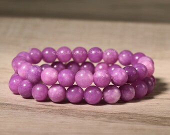 Bracelet en pierre de kunzite - Bracelet extensible en pierres précieuses violettes lavande naturelle - Bracelet de guérison spirituelle Cadeau pour elle, cadeau pour lui