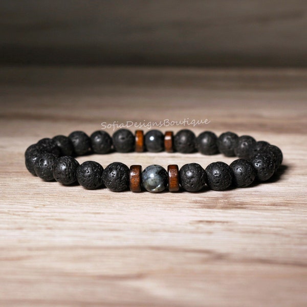 Lava Rock Stone Bracelet - Natural 8mm Gemstone Stretch Bracelet Spiritual Healing Bracelet Protection Bracelet Valentine's Day Gift