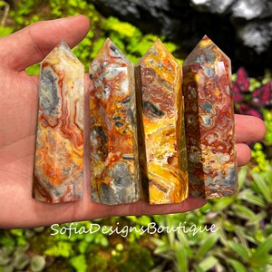 Crazy Lace Agate Stone Tower - Natural Agate Crystal Single Point Crystal Wand - Healing Crystal Obelisk Home Decoration Mineral Specimen