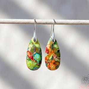 Jasper Earrings - Sea Sediment Jasper Drop Earrings - Boho Gemstone Teardrop Dangle Earring Random Color, Gift for her