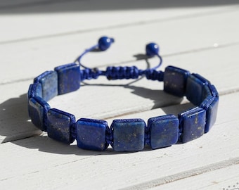 Natural Lapis Lazuli Bracelet - Blue Lapis Hematite Bracelet - Protection Stone Braided Bracelet Gift for her, gift for him