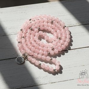 Collier Sautoir Perles Quartz Rose 90 Cm – Fait Main, Acier Inoxydable, Neuf Sans Emballage