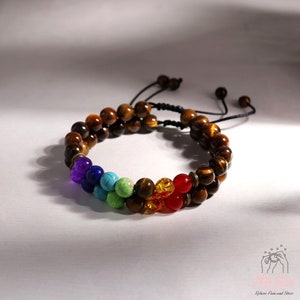 Bescherming Chakra armband - natuurlijke Tiger's Eye Stone armband - 7 Chakra Healing Gemstone gevlochten armband - cadeau voor hem cadeau voor haar