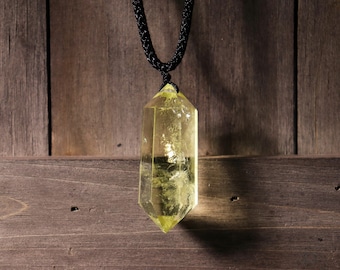 Citrine Stone Necklace, Yellow Gemstone Necklace, Yellow Citrine Crystal Pendant Necklace Amulet Boho Style Gift for him, gift for her