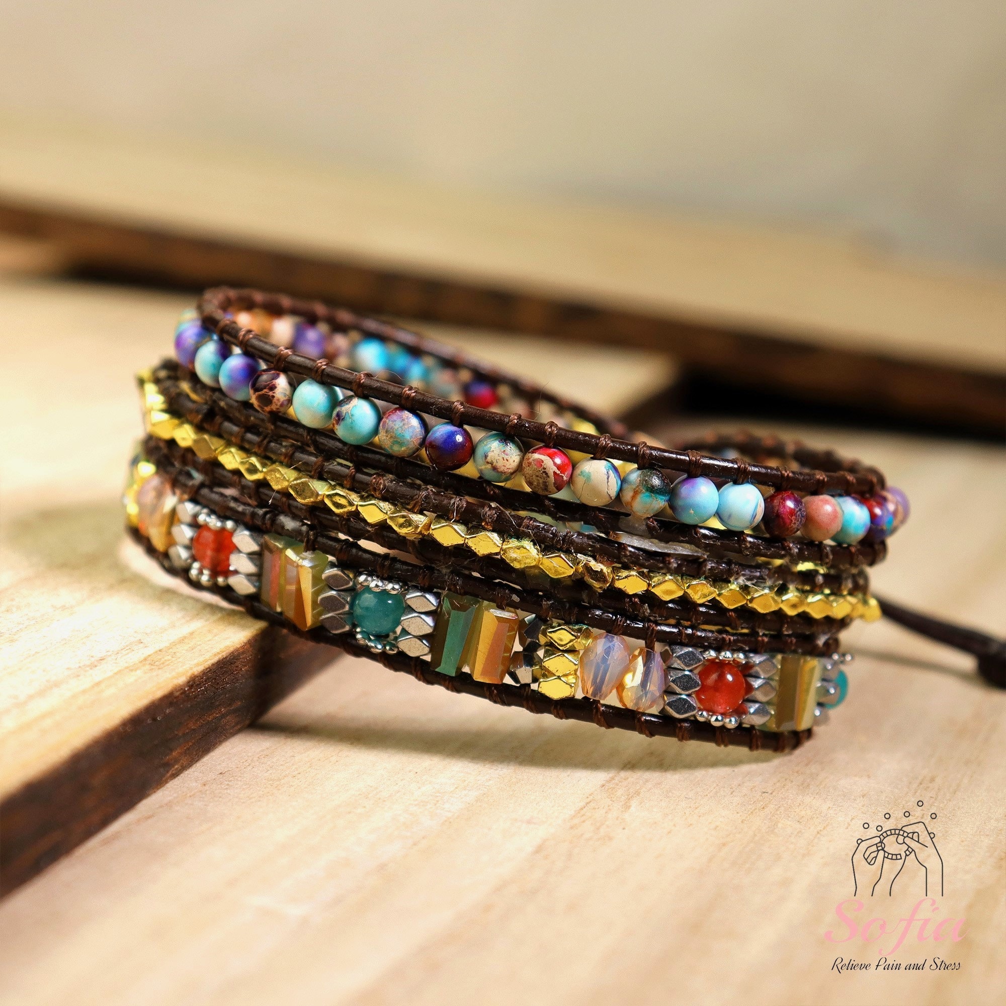 Healing Crystal Bracelet - Natural Stone Braided Bracelet Leather Wrap Protection Bracelet Adjustable Gift for her, gift to him