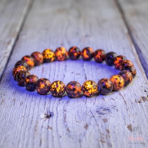 Yooperlite Bracelet – UV Reactive Glowing Bracelet - Flame Stone Beaded Jewelry – Boho Style Stackable, Elastic