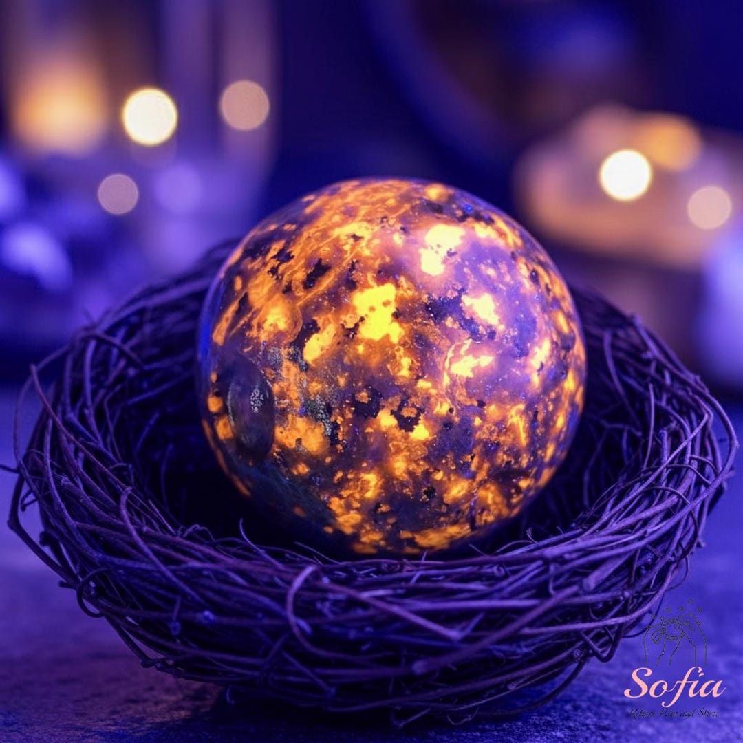 Yooperlite Moon Sphere, UV Reactive Crystal Sphere Ball