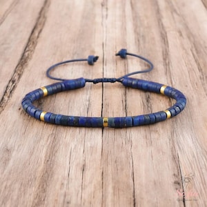 Natural Lapis Lazuli Stone Bracelet - Blue Crystal Gemstone Dainty Minimalist Blue Lapis Delicate Bracelet Gift for her, gift for him