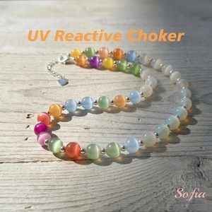 Dopamine Necklace - Rainbow Beaded Choker - UV Reactive Necklace Waterproof - Summer Jewelry Stainless Steel, Stackable image 5