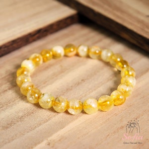 Citrine Stone Bracelet - Natural Yellow Crystal Gemstone Stretch Bracelet - Spiritual Healing Bracelets Gift for her, gift for him