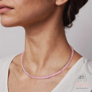 Rose Quartz Choker, Barrel Stone Beaded Necklace, Pink Crystal Choker, Rose Quartz Birthstone Necklace for her Healing Crystal Necklace Gift