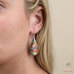 Sea Sediment Jasper Drop Earrings - Floral Jasper Stone Teardrop Dangle Earrings Protection Meditation Earrings Random Color, Gift for her