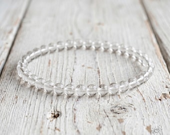 Clear Quartz Bracelet - 4mm Clear Crystal Dainty Bracelet - Minimalist Boho Jewelry Stackable, Elastic