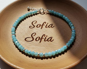 Natural Larimar Bracelet - 2mm Aqua Blue Crystal Dainty Bracelet - Delicate Gemstone Minimalist Bracelet Gift for her, Birthstone Bracelet