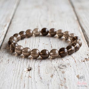 Smoky Quartz Bracelet - 8mm Crystal Beaded Bracelet - Boho Style Jewelry, Stackable, Elastic