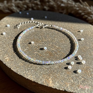 Aura Rainbow Crystal Bracelet - 3mm Angel Aura Stone Dainty Bracelet - Minimalist Healing Gemstone Crystal Bracelet Gift for her
