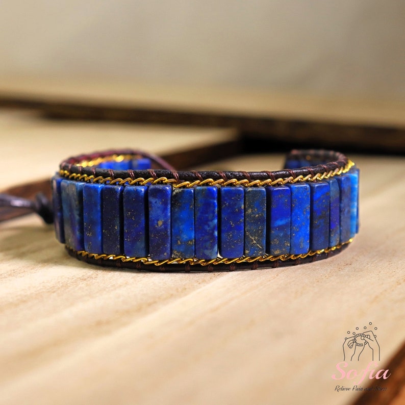Lapis Lazuli Stone Bracelet Natural Blue Lapis Tube Stone Braided Bracelet Gemstone Healing Bracelet Boho Style Gift for her, gift for him image 2