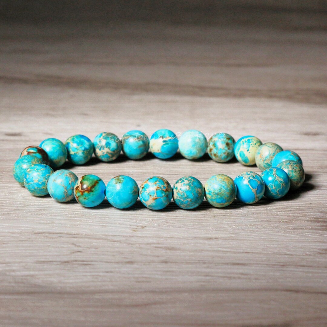 Blue Jasper Stone Bracelet Natural 8mm Blue Gemstone Stretch Bracelet