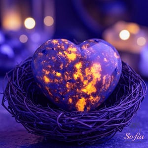 Yooperlite Heart Tumbles - UV Reactive Flame Puffy Heart Gemstone - Emberlite Crystal Decoration Mineral Specimen Pocket Stone Worry Stone