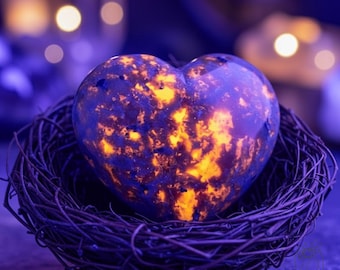 Yooperlite Heart Tumbles - UV Reactive Flame Puffy Heart Gemstone - Emberlite Crystal Decoration Mineral Specimen Pocket Stone Worry Stone
