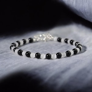 Empath Protection Dainty Bracelet - Black Tourmaline Selenite Stone Bracelet - Healing Bracelet Gift for her, gift for him, Christmas Gift