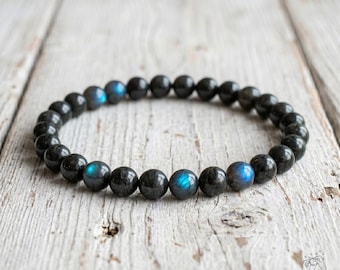 Pulsera de labradorita - Pulsera de cuentas de piedras preciosas de 7 mm - Joyería estilo boho apilable y elástica