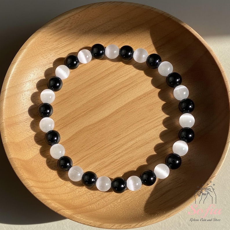 Bracelet de protection - Bracelet 6 mm en tourmaline noire, onyx, obsidienne et hématite - Bracelet en cristal de guérison, cadeau de Noël image 11