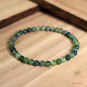 Natural 4mm Moss Agate Bracelet - Green Delicate Crystal Dainty Bracelet - Agate Gemstone Healing Bracelet Gift for her, Gift for him