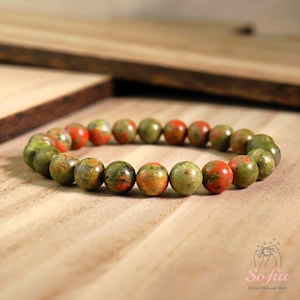 Unakite Bracelet - Natural Unakite Red & Green Gemstone Stretch Bracelet - Spiritual Healing Bracelets Gift for her, gift for him