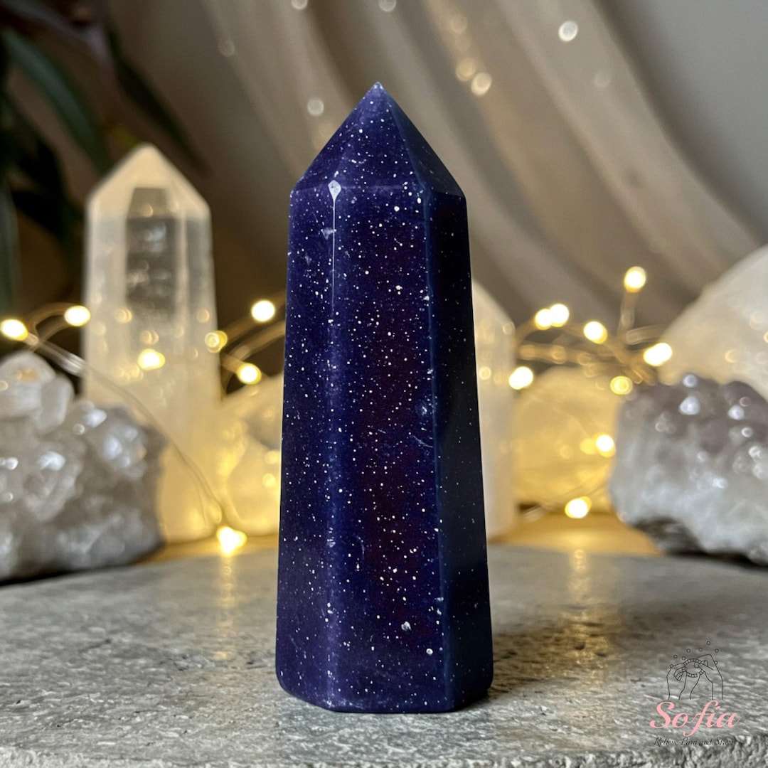 Gemstone Blue Sandstone Crystal Blue Goldstone Stone Tower