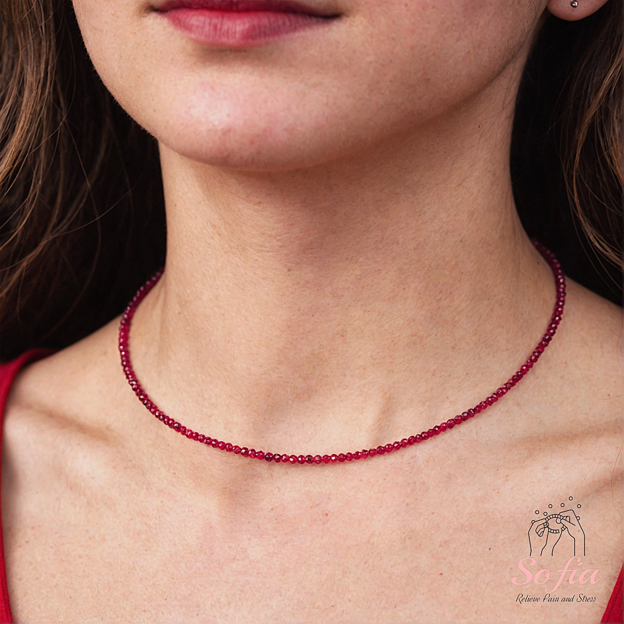 ☆Hei☆ rose spinel choker necklace HE23FANFW536BKFR Red Spinel Choker, Stone Beaded Necklace, Red Crystal Choker