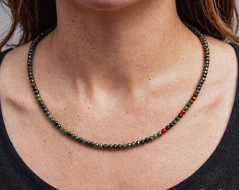 Girocollo di pietra di sangue africano, collana di perline di pietra Girocollo di cristallo verde, girocollo di pietra di sangue, collana di ossidiana gioielli delicati regalo per la festa della mamma