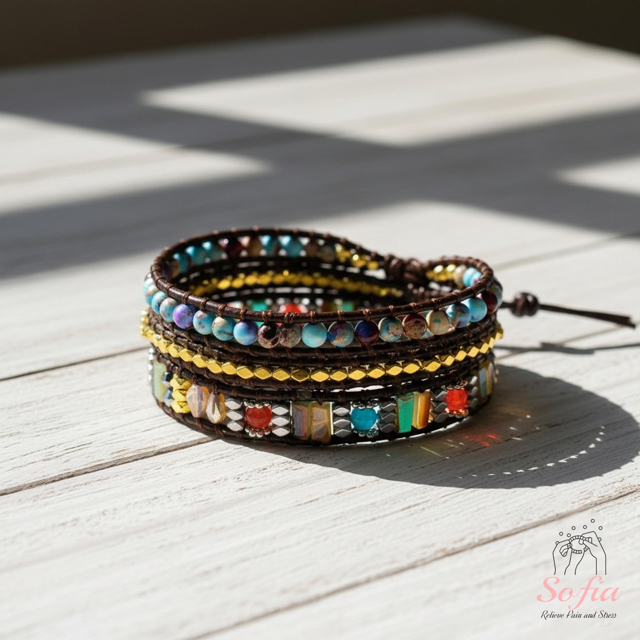 Healing Crystal Bracelet - Natural Stone Braided Bracelet Leather