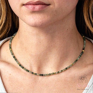 Moss Agate Choker, Stone Beaded Necklace Green Crystal Choker, Agate Choker, Birthstone Necklace Dainty Jewelry Gift for her