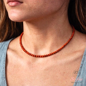 Red Jasper Choker, Stone Beaded Necklace Red Crystal Choker, Jasper Necklace, Birthstone Necklace Dainty Jewelry Gift for her