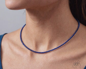 Blue Lapis Choker, Stone Beaded Necklace Blue Crystal Choker, Lapis Choker, Birthstone Necklace Dainty Jewelry Mother's Day Gift