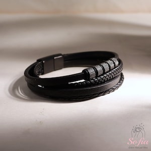 Beschermingsarmband heren - titanium stalen armband - leren gevlochten armband magnetische sluiting - cadeau aan zoon, cadeau aan vader, cadeau aan man