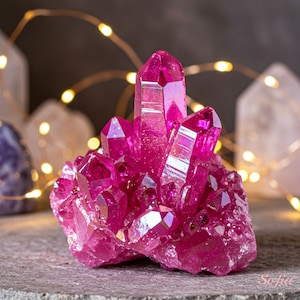 Angel Aura Pink Crystal Cluster - Titanium Pink Quartz Gemstone Mineral Specimen -  Rainbow Crystal Cluster Healing Crystal Home Decoration